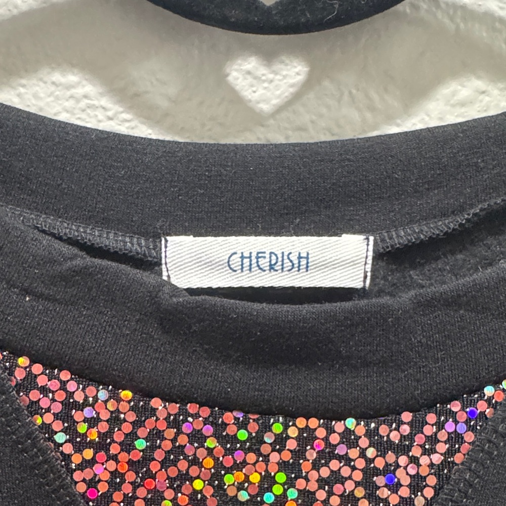 ✨ Cherish Black Sweatshirt with Neon Beaded Triangle Accent – Size L 💎🖤 - Picture 2 of 4